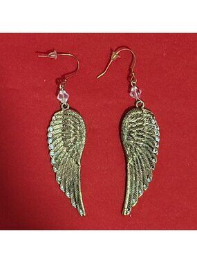 Angel Wing Dangle Earrings Antique Bronze Rhinestone Crystal